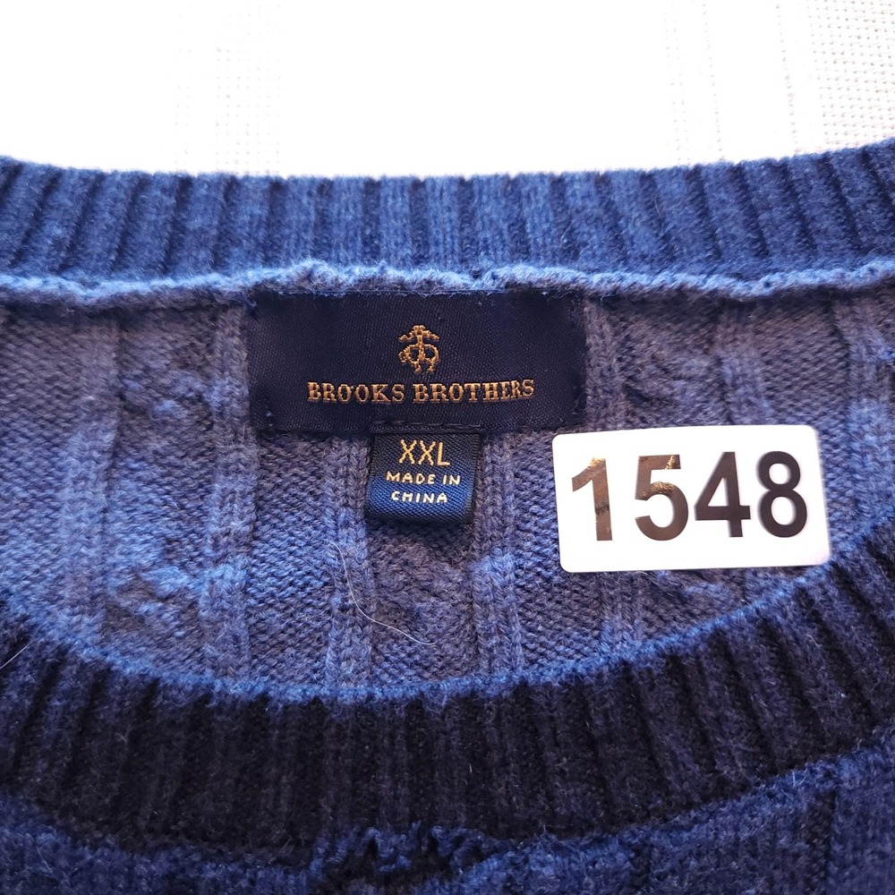 Brooks Brothers Mens 2XL Blue Striped Cable Knit Crew Neck Pullover Sweater - Picture 4 of 11